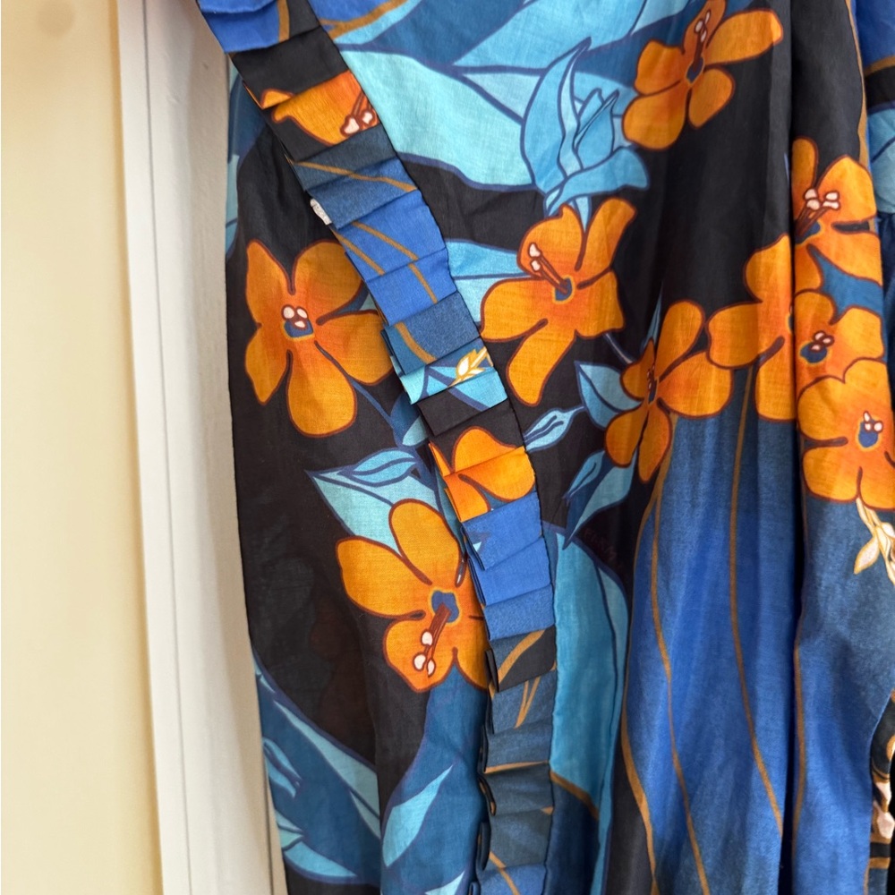 FARM Rio Blue Floral Mini Dress with Orange Accents - Picture 3 of 6